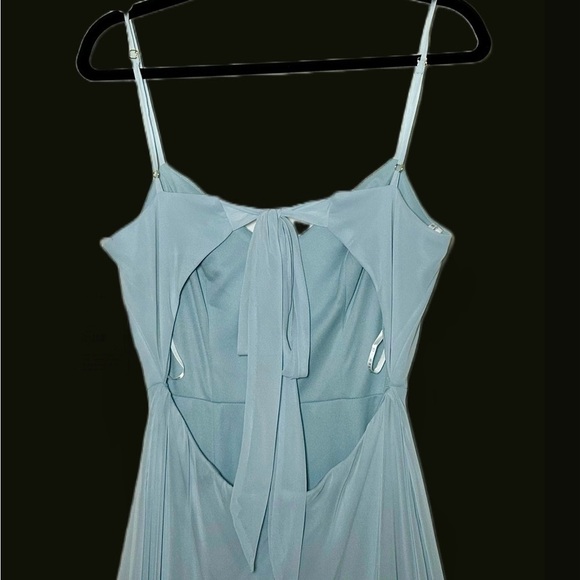 NWT Dessy Collection Tie-Back Cutout Maxi Dress, Front Leg Slit in Mist, Size 4R - Picture 8 of 16